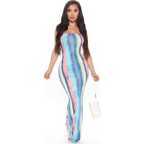 Woman Off Shoulder Midi dress Tie Dye Printed strapless Bodycon Midi dress S-L 9Color D083011A