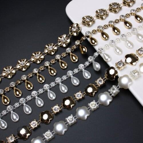 Gold ABS Chain Sew-On Rhinestones Shoes Resin Rhinestones For Crafts 1Yard/Lot Diy Crafts Accessories Ornaments For Shoes