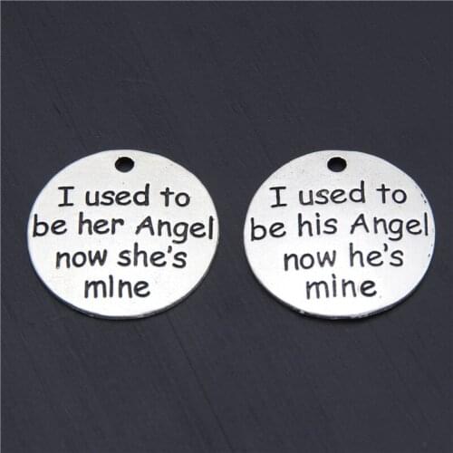 10pcs 247mm Letter Printed I Used To Be His Angel Now Hes Mine Words Charms Women Men Pendant For Necklace Keychain Jewelry