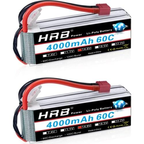 HRB 1/2 Packs RC Lipo Battery 4S 14.8V 4000mah 60C T/Deans Plug XT60 Connector For Remote Control Drone Quadcopter Airplane Car