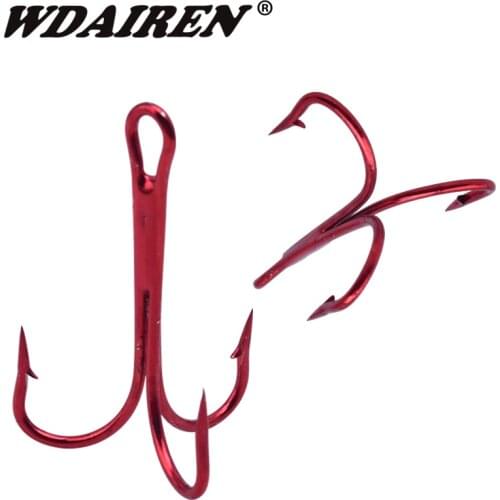 20Pcs/lot Three Hook Red Nickel Color Fishhook 2/3/8/10# Fishing Hook High Carbon Steel Treble Hooks Fishing tackle WD-333