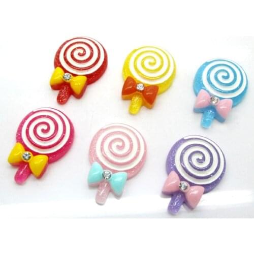 20Pcs Mixed Resin Lollipop Decoration Crafts Flatback Cabochon Scrapbooking Fit Hair Clips Embellishments Beads Diy