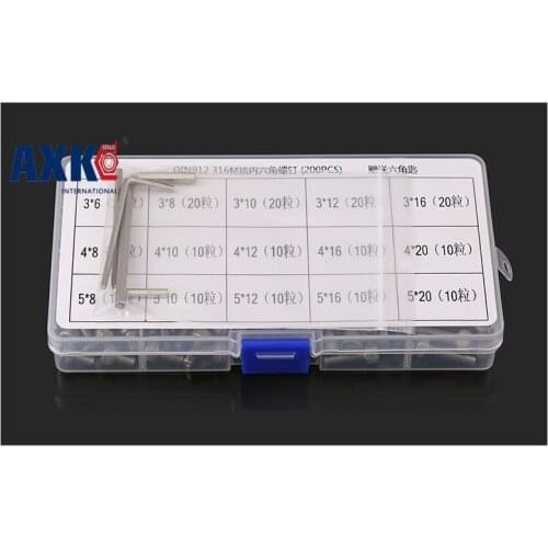 200pcs M3 M4 M5 Hex Socket Screws Set Stainless Steel Hex Socket Cap Head Screws Repair Tool