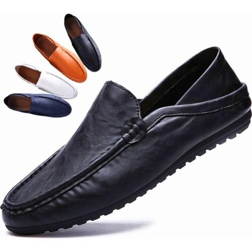 2020 Fashion Sneakers Men Shoes Soft Leather Mens Casual Shoes Flat Male Footwear Classic Black White Shoes Yellow Grey