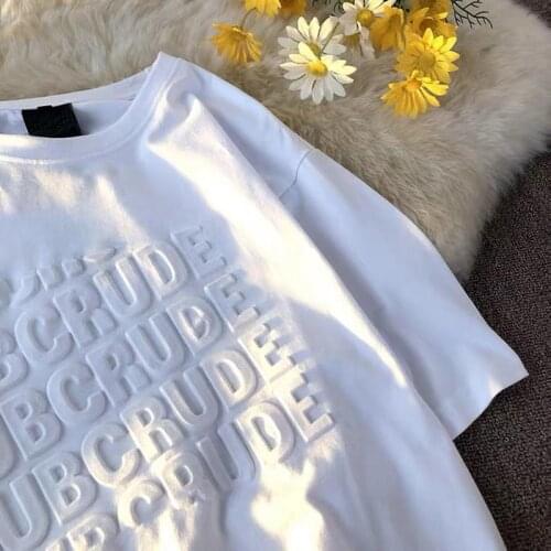 2021 Japanese Simple T-shirt Female Korean Version 3D Three-dimensional Letters Loose Couple All-match T Shirt for Women