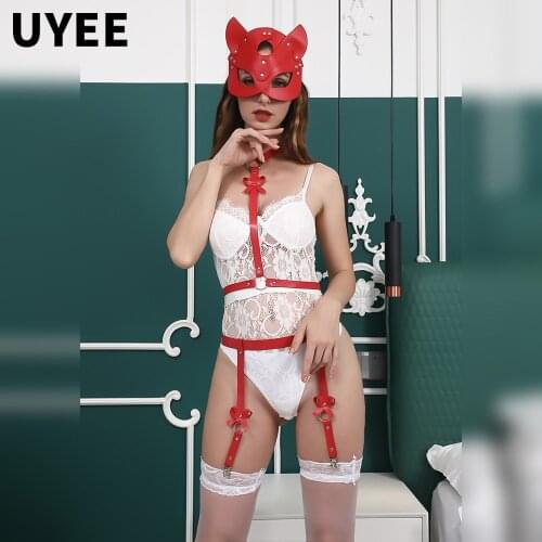 UYEE Gothic Sexy Lingerie For Sex Set Womens Harness Bra Belt For Stockings Sexy Things Thigh Harness Women Erotic Lingerie 3pc