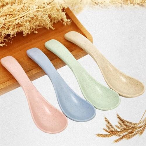 4pcs Kitchen Accessories Wheat Straw Soup Spoon Portable High Quality Plastic Colourful Soup Spoon for Kids Self Feeding Toddler
