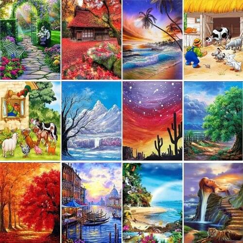 5D DIY Diamond Painting Full Circle Diamond Landscape Daquan Diamond Embroidered Cross Stitch Mosaic Home Wall Decoration Gift