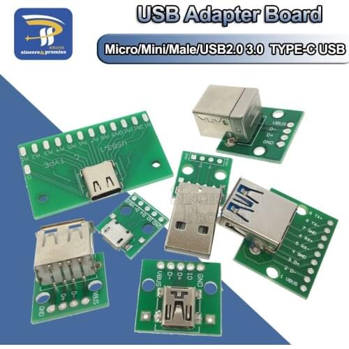 6PCS USB Male Connector / MINI MICRO USB to DIP Adapter 2.54mm 5pin Female Connector B Type USB2.0 Female PCB Converter USB3.0