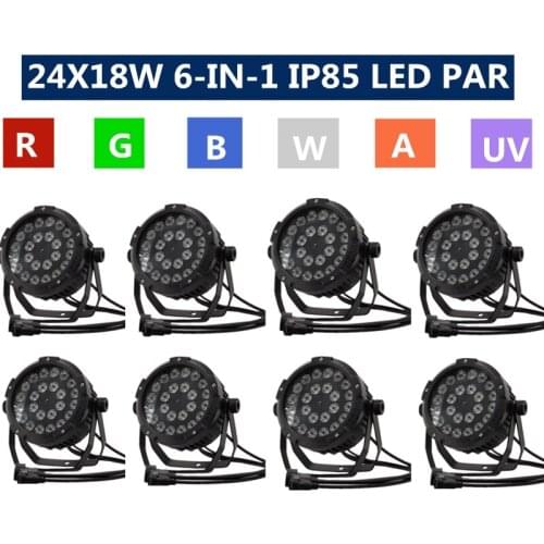 8PCS/ 24X18W waterproof Par/ RGBWA+UV 6-in-1 LED PAR LIGHT DMX LED wash light professional stage DJ equipment disco light