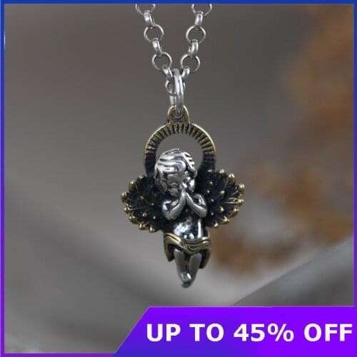 925 Sterling Silver Angel Pendant For Women Men Thai Silver Vintage Religion Pendant Thai Silver Jewelry Without Chain Necklace