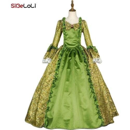 Renaissance Green Floral Patterns Victorian Ball Gown Fairytale Fancy Princess Dress Theater Costume Christmas Party Dresses