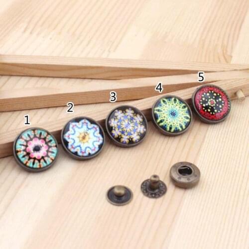 Bohemia Painting pattern 18MM sunflower round gem Snap button handwork home textile bag DIY Luggage Accessories