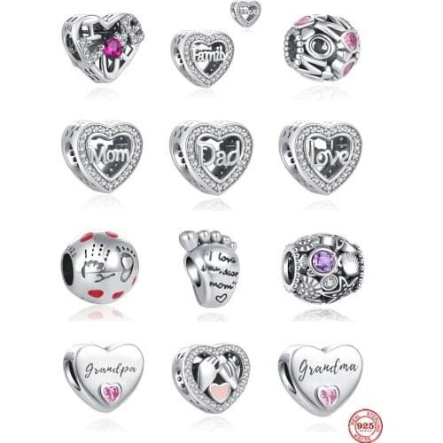 New 925 Sterling Silver European Heart Love Family Forever Mom Dad Bead Fit Original Pandora Charms Bracelet DIY Women Jewelry
