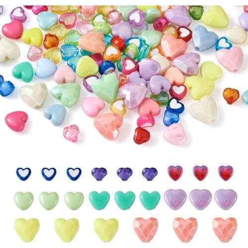 1 Set Mixed Heart Shape Acrylic Beads Multi Color Loose Beads For Necklace Bracelet Earrings DIY Jewelry Making Components