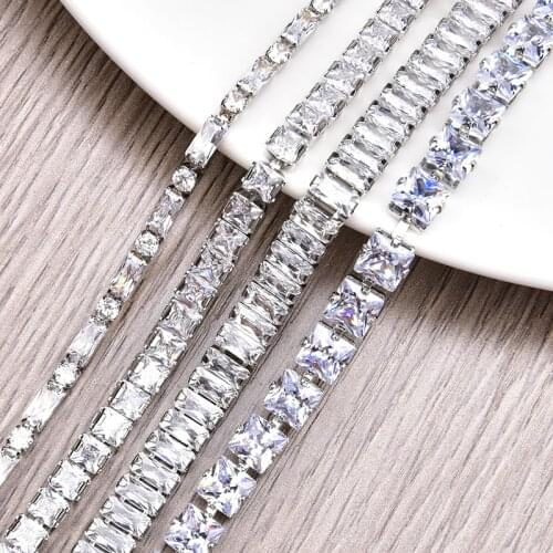 1 Meter Zircon Rhinestone Chain bling bling Rectangle Square Clear Zircon Stone Crystal Trims Sew On Clothes Necklace Decoration