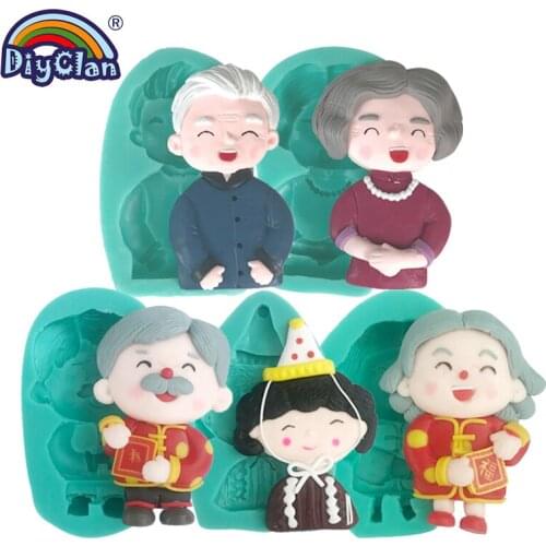 Mother Day Grandfather Grandmother Grandpa Grandma Old People Couple Mom Chocolate Silicone Mold Fondant Cake Decorating Tools