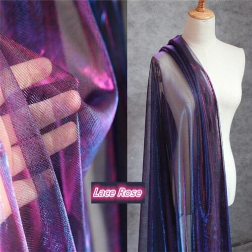 Purple blue laser Symphony Hollow Out For Wedding/Evening Dress Shiny Mesh dress Lace Fabric Diy Clothing Sew On Accessories