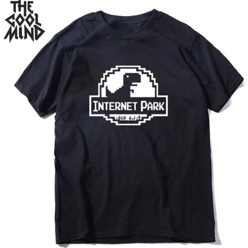 COOLMIND 100% cotton internet park print funny men t shirt cool dino men t shirt casual summer loose o-neck t-shirt tee shirt