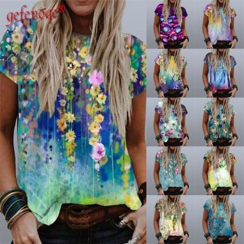 Summer Women 3D Printing Flower T Shirt Harajuku Loose Short Sleeve O-neck Y2K Tops Graphic Oversized Casual Tee Shirts Femme