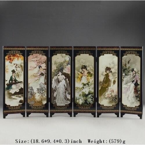 Exquisite Chinese Lacquer Ware Old Handmade Belle Collectable Folding Screen