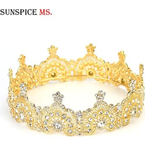 Sunspicems Gold Color Moroccan Crystal Crown for Women Full Size Queen Tiaras Ethnic Wedding Jewelry Hair Love Crush Exclusive