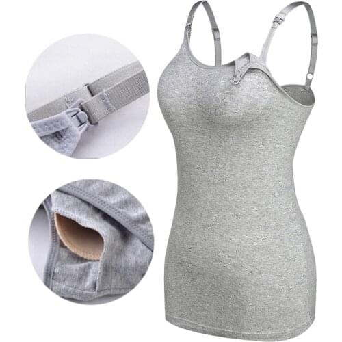 Maternity Women Nursing Cami Tank Tops for Breastfeeding Camisole Pregnant Build-in Bra Removable Pads Casual Cotton Vest Top