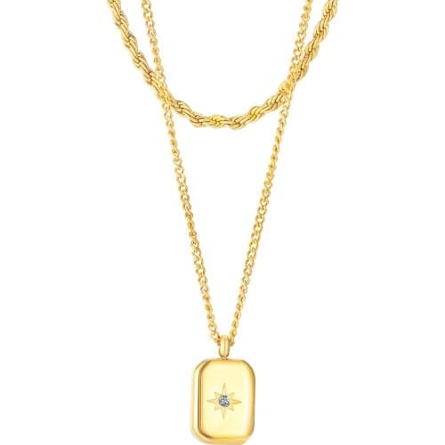 Cyue Fashion Gold 316L Stainless Steel Necklace Chain Cube Pendant Charm For Girl Women Jewelry