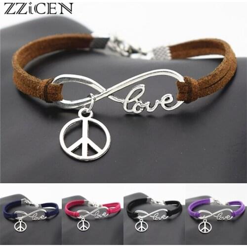 Fashion Causal Antique Peace Symbols Round Cross Charms Pendant Leather Bracelets for Men Women Peace Sign Jewelry