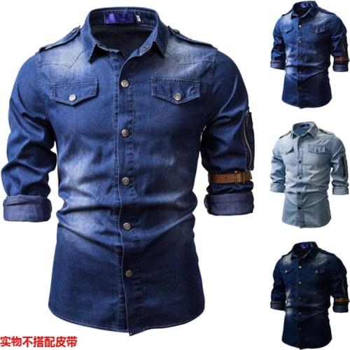 Mens Shirt 2021 Winter New Jedi Survival Eat Chicken Same Style European and American Mens Washed Denim Long-Sleeved Shirt