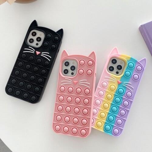 Gimfun Cartoon Cat Ear Relive Stress Phone Case for iPhone 12 11 Pro X XR XS Max 7 8 Plus Cute Toys Push It Soft Silicone Case