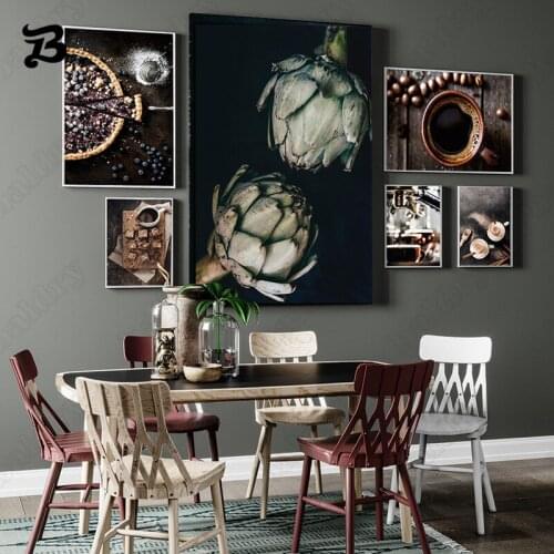 Canvas Painting Wall Art for Kitchen Coffee Prints and Posters Desert Blueberry Pie Wall Art for Cafe Restraun Room Wall Decor