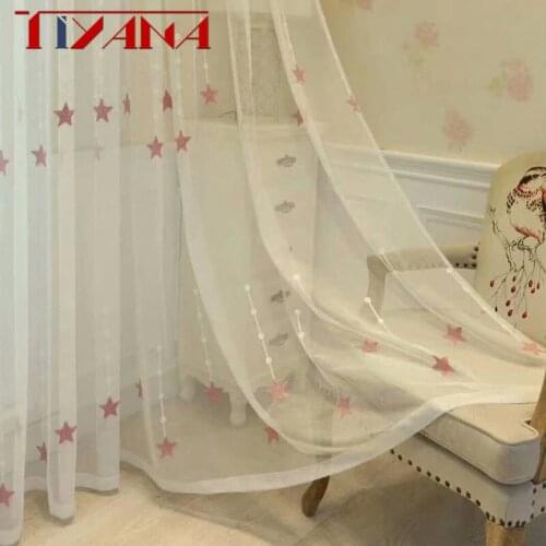 Cartoon Pink Stars Embroidered Window Screen For Living Room Bedroom Modern Navy Star Embroidery Sheer Tulle Curtains T276#4