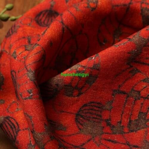 Original style red sand washing printed linen garment fabric