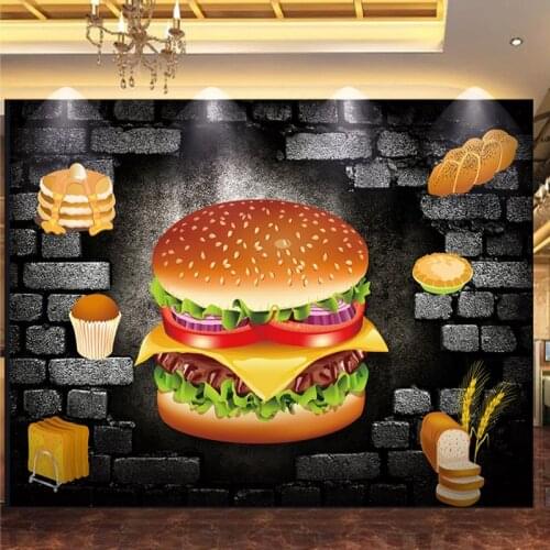Custom Any Size Mural Wallpaper 3D Stereo Brick Hamburg Bakery Fast Food Restaurant Background Wall Decor Wall Paper For Wall 3D