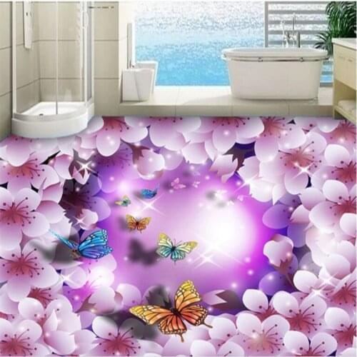 BEIBEHANG Custom non-woven wallpaper fantastic cherry butterfly flying fashion 3D floor decoration background