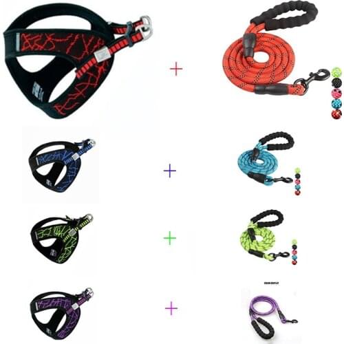 Durable Nylon Pet Dog Leash And Reflective Nylon Dog Harness Dogs Harness Vest No Pull Mesh Adjustable Step-in With Pet Supplies