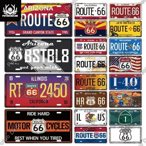 Putuo Decor Route 66 Licenses Plate Vintage Tin Sign Metal Decoration California Car Bar Pub Cafe Garage Painting Plaques Sign
