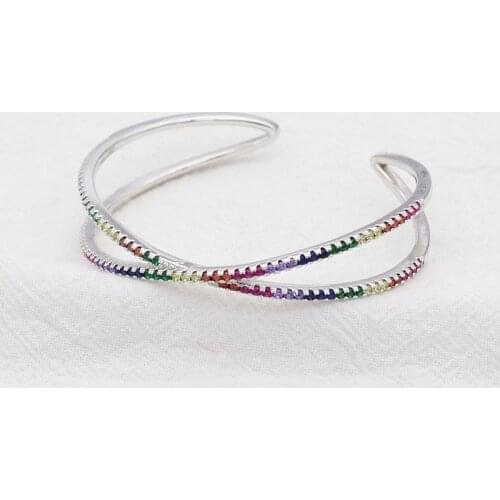 Rainbow baguette cz cuff bangle bracelet for women Luxury gorgeous women multi piece stacking cz band bangles