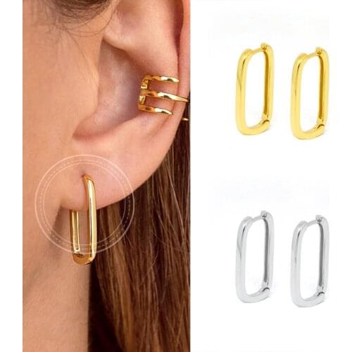 925 Silver Ear Buckle Piercing Earrings U Shaped Big Circle Round Hoop Earrings for Women Minimalist Metal Punk Jewelry Earrings