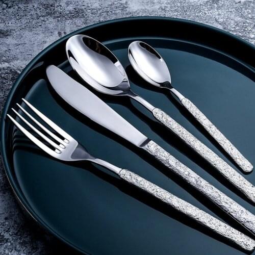 Cutlery Knife And Fork European Embossed Western Tableware Retro Stainless Steel Dinnerware Spoon
