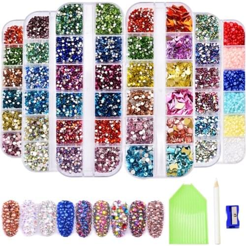 Colorful Crystal SS4-SS12 Mix Sizes Non Hotfix Rhinestones 1464pcs/Box Glass Stone Nail Art Rhinestones For DIY Decoration B4057