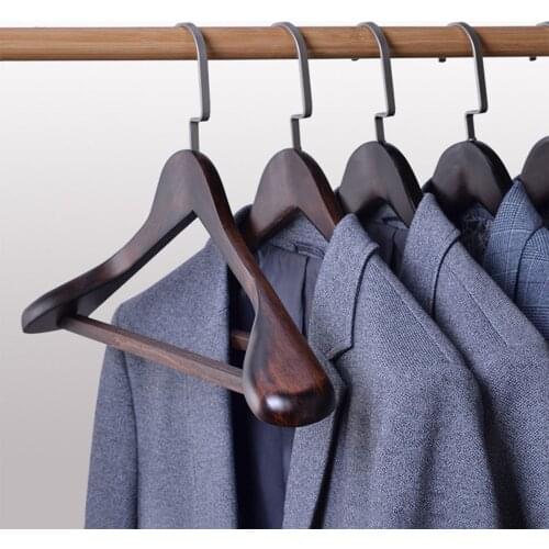 Men Wide Shoulder Solid Wood Clothes Hanger For Suit Coat Dark Brown Natural No Trace Non-Slip High-quality Home Clothes Hanger