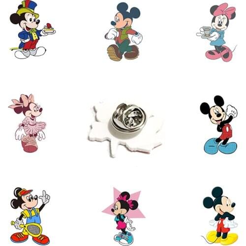 Disney Minnie Mickey Lapel Pin Collar Jewelry Acrylic Resin Lapel Pin Jewelry Creative Design Children Party Jewelry