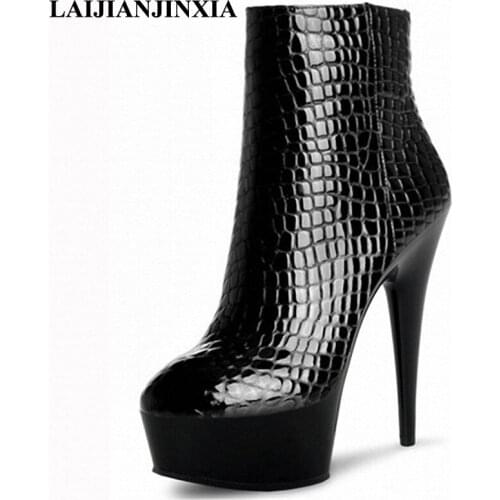LAIJIANJINXIA New Sexy Boots Women Pole Dance Shoes Night Club Dancing Shoes Platform 15cm Ultra High Heels Ankle Boots