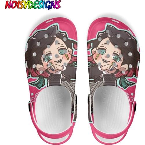 NOISYDESIGNS Cute Cartoon Demon Slayer Printed Shoes for Ladies Breathable Outdoor Sandals Summer Slippers Zuecos Mujer Trendy