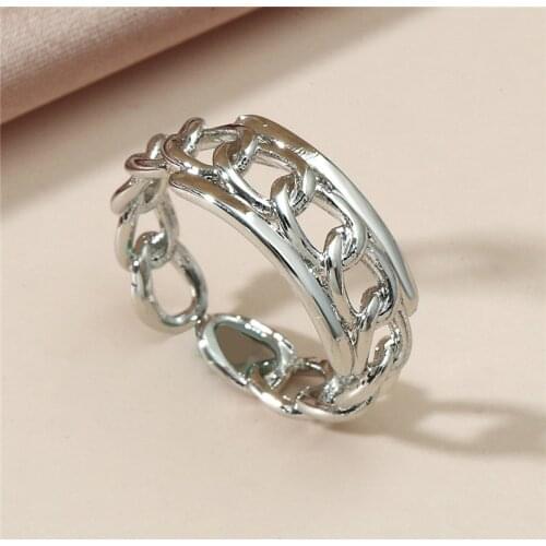 Trendy Simple Design Irregular Adjustable Open Chain Ring Gold Silver Color Womens Rings Fine Jewelry Accessories