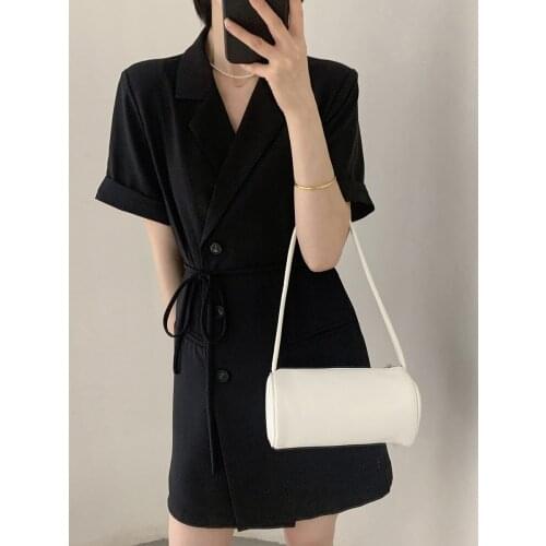 2021 Short sleeve slim blazer dress Spring summer women fashion solid lacing streetwear outfits Korean mini Dresses black dress