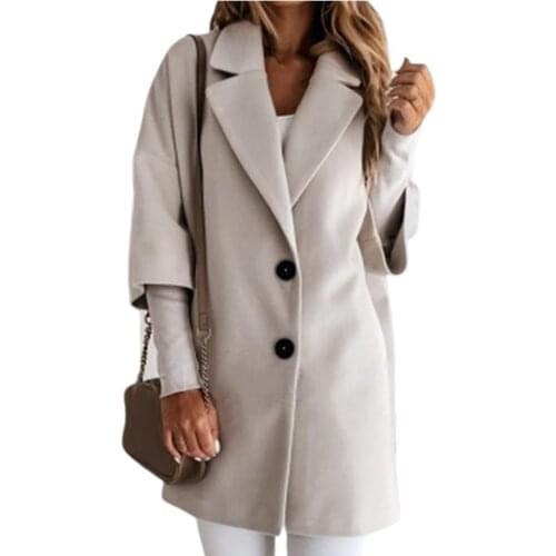 Elegant Women Coat 3/4 Sleeve Two Buttons Solid Color Autumn Winter Lapel Side Pockets Long Warm Ladies Woolen Coat Outerwear