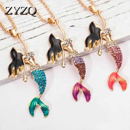 ZYZQ Luxury Cartoon Mermaid Sweater Necklaces For Women With Micro Paved Sparkling Winter Accessories Jewelry Wholesale Lots